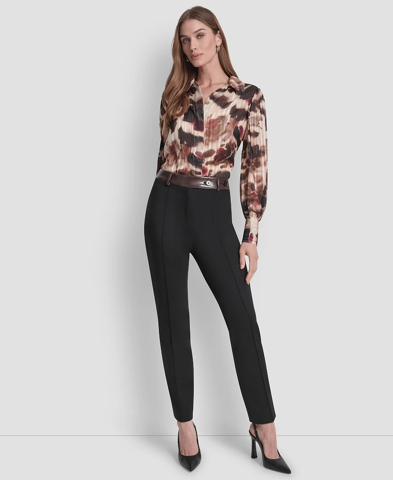 Dkny Women's Straight Pintuck Mid Rise Trousers
