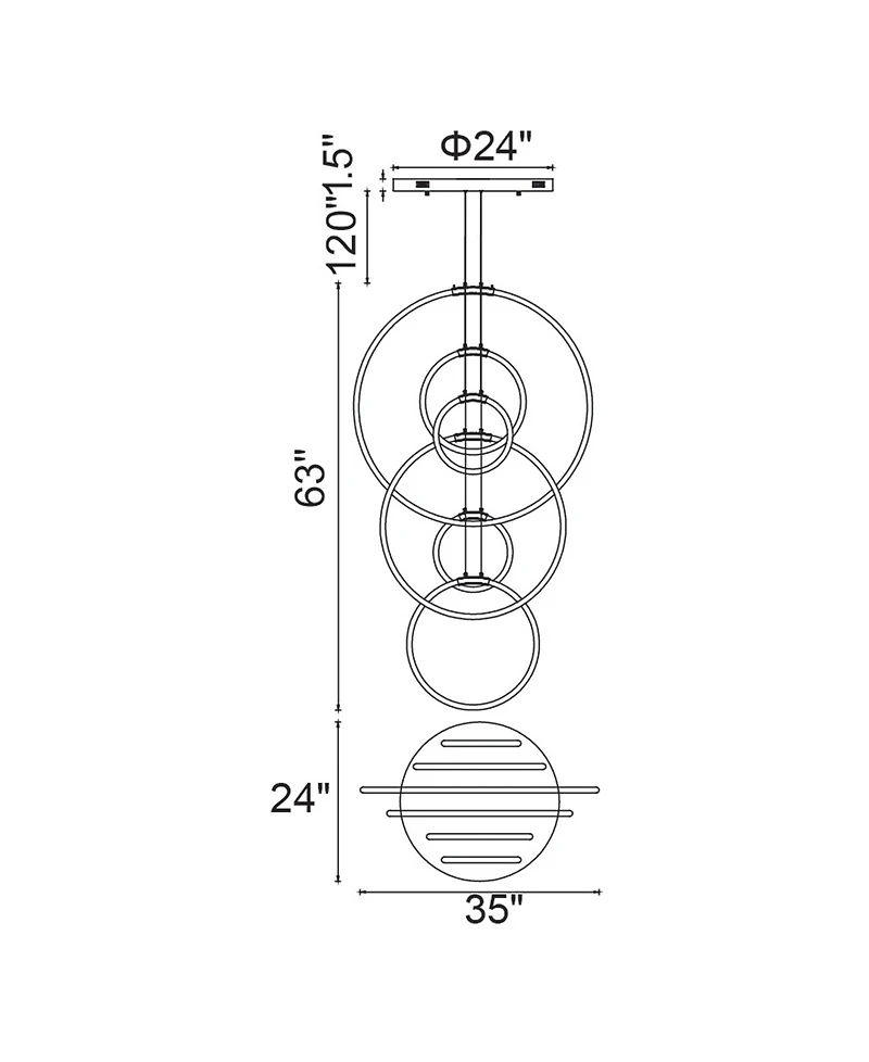 Cwi Lighting 63" Metal Hoops 6 Light Led Chandelier
