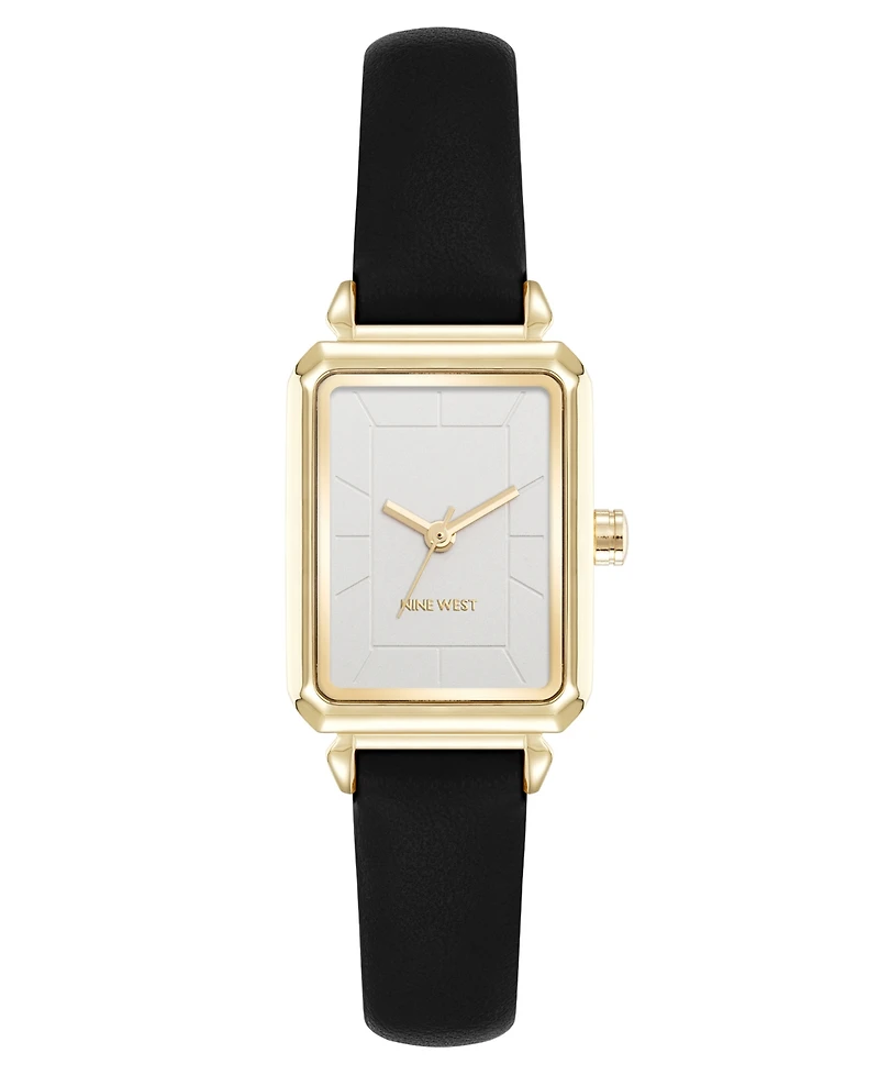Nine West Women's Quartz Everyday Black Leather and Gold-Tone Watch, 25mm