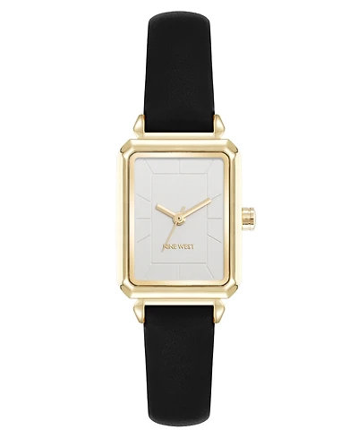 Nine West Women's Quartz Everyday Black Leather and Gold-Tone Watch, 25mm