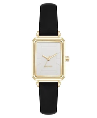 Nine West Women's Quartz Everyday Black Leather and Gold-Tone Watch, 25mm