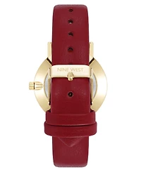 Nine West Women's Quartz Signature Burgundy Leather and Gold-Tone Watch, 34mm