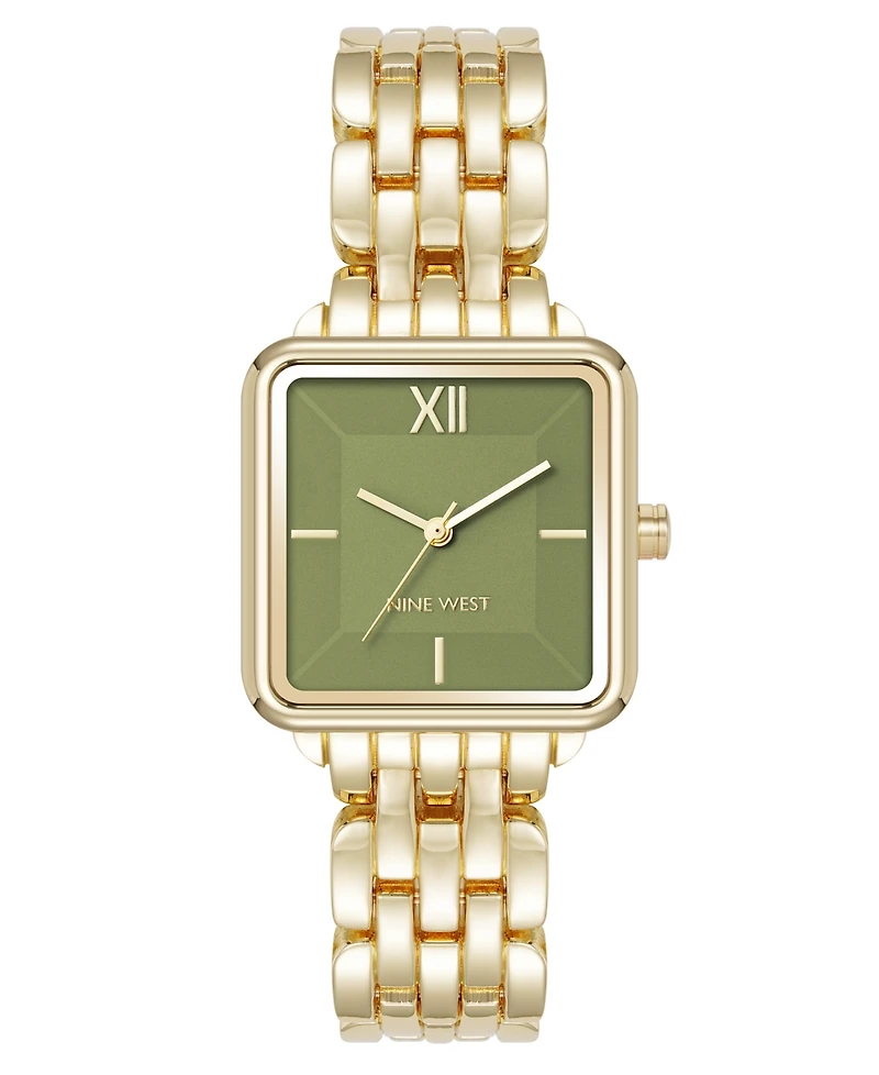 Anne Klein Women's Quartz Square Olive and Gold-Tone Metal Alloy Watch, 29mm
