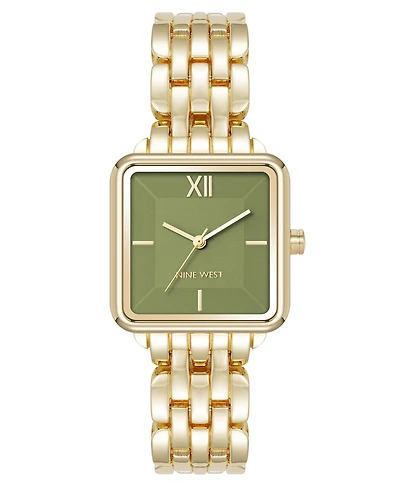 Anne Klein Women's Quartz Square Olive and Gold-Tone Metal Alloy Watch, 29mm