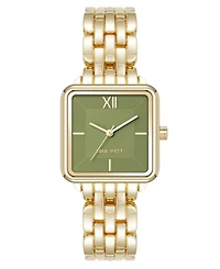 Anne Klein Women's Quartz Square Olive and Gold-Tone Metal Alloy Watch, 29mm