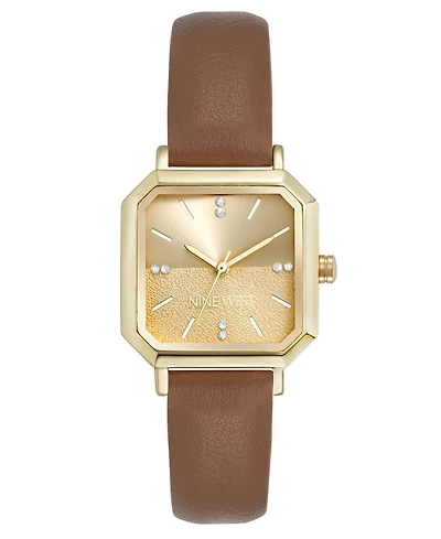 Nine West Women's Quartz Regency Brown Leather and Gold-Tone Watch, 27mm