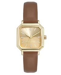 Nine West Women's Quartz Regency Brown Leather and Gold-Tone Watch, 27mm