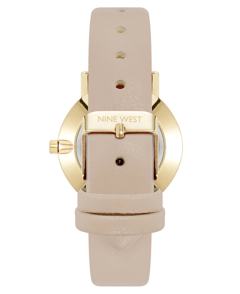 Nine West Women's Quartz Signature Ivory Leather and Gold-Tone Watch, 34mm