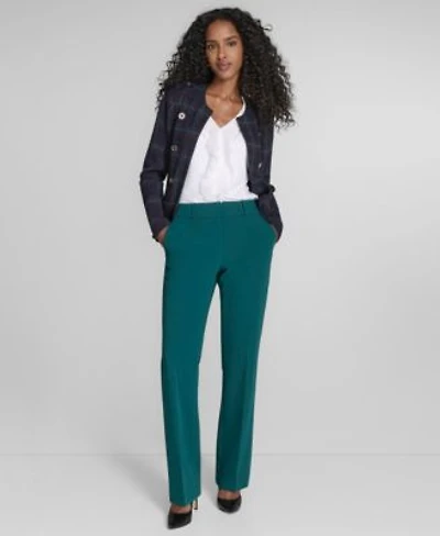 Tommy Hilfiger Womens Windowpane Open Front Band Jacket Ruffled Mixed Media Top Solid Sutton Bootcut Trousers