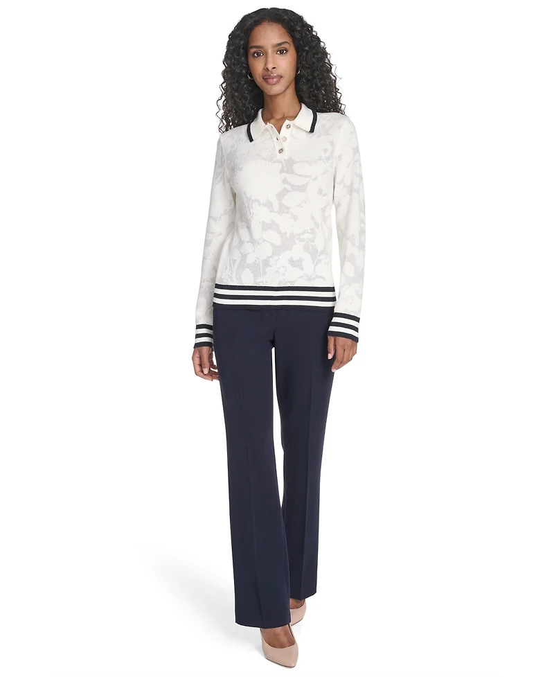 Tommy Hilfiger Women's Jacquard Long Sleeve Floral Sweater