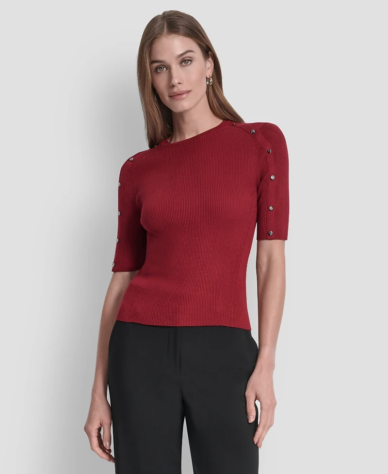 Dkny Women's Button Detail Short Sleeve Sweater