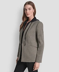 Dkny Women's Herringbone Pattern Blazer with Fleece Hoodie
