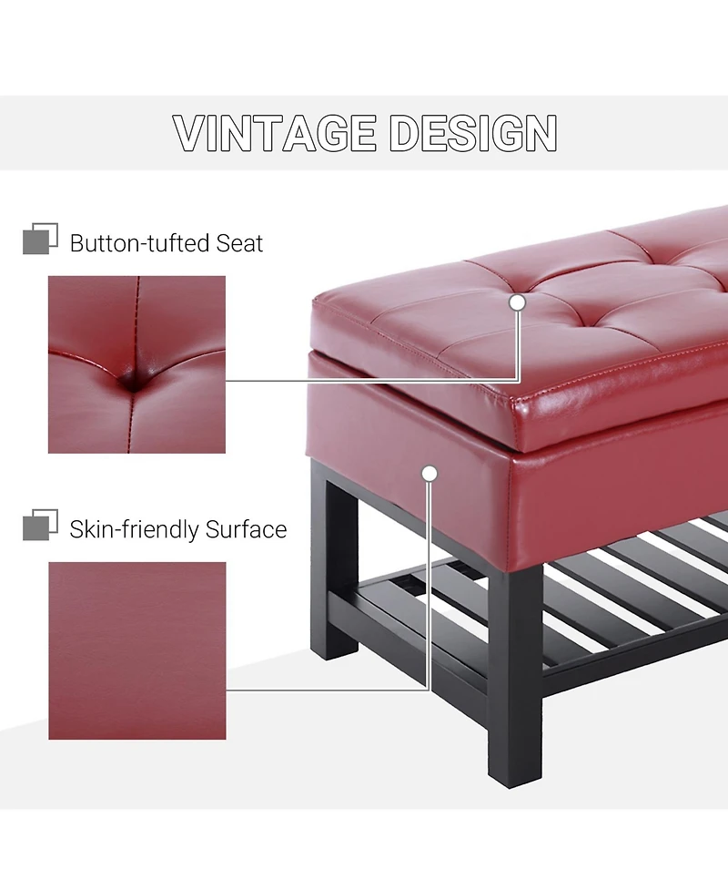 Storage Ottoman Bench Foot Stool Shoe Rack Faux Leather Furniture