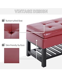Storage Ottoman Bench Foot Stool Shoe Rack Faux Leather Furniture