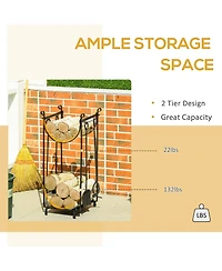 Homcom 30.25" 2-Tier Indoor Outdoor Firewood Rack with Tools,