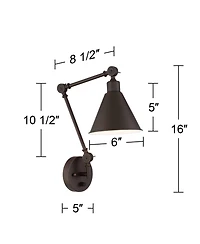 360 Lighting Wray Modern Industrial Swing Arm Wall Lamps Set of 2 Dark Bronze Plug-in 6" Light Fixture Up Down for Bedroom Reading Living Room Ha