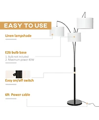 Homcom Arc Floor Lamp w/3 Hanging Drum Shape Lampshade, and Flexible Steel Pole