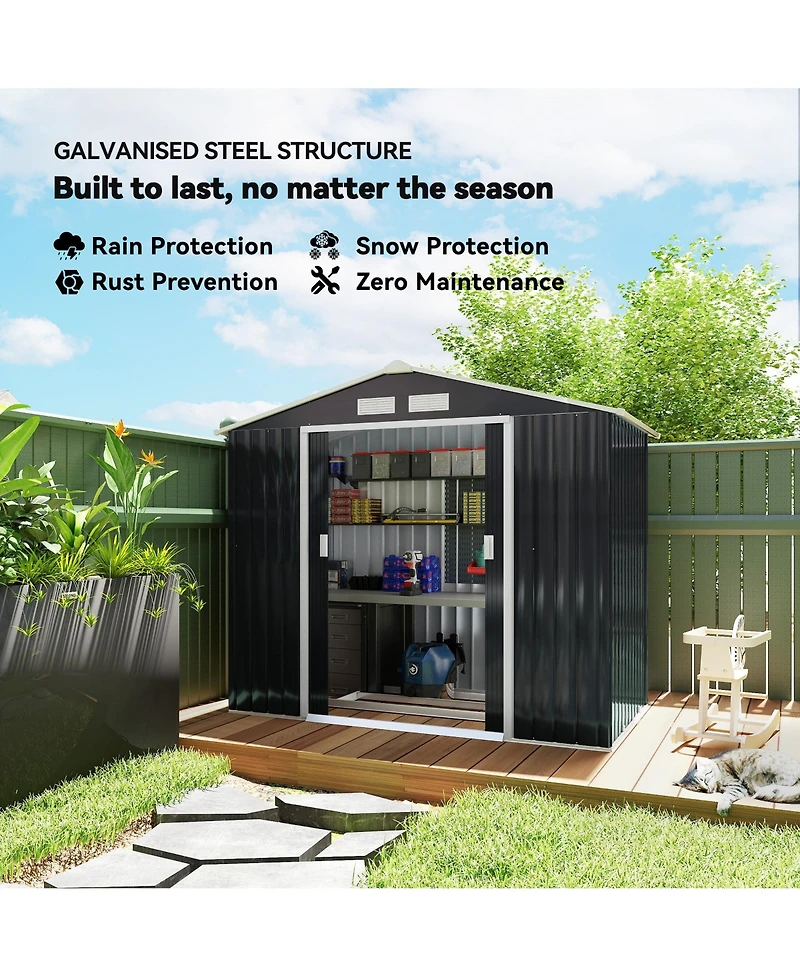 Outsunny 7' x 4' Storage Shed Garden Tool House w/ Vents Doors Dark