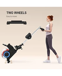 Soozier Foldable Water Rowing Machine with Wheels for Home Gym