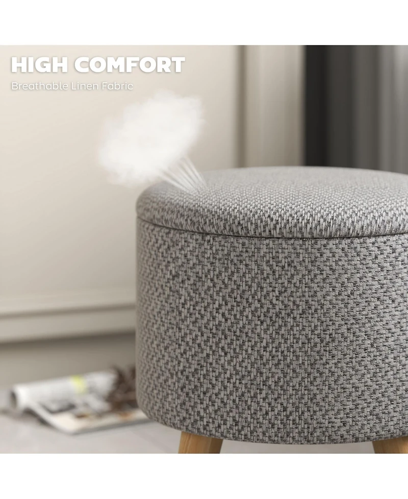 Homcom Storage Ottoman, Round Stool Chair with Cushioned Top, Light