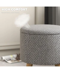 Homcom Storage Ottoman, Round Stool Chair with Cushioned Top, Light