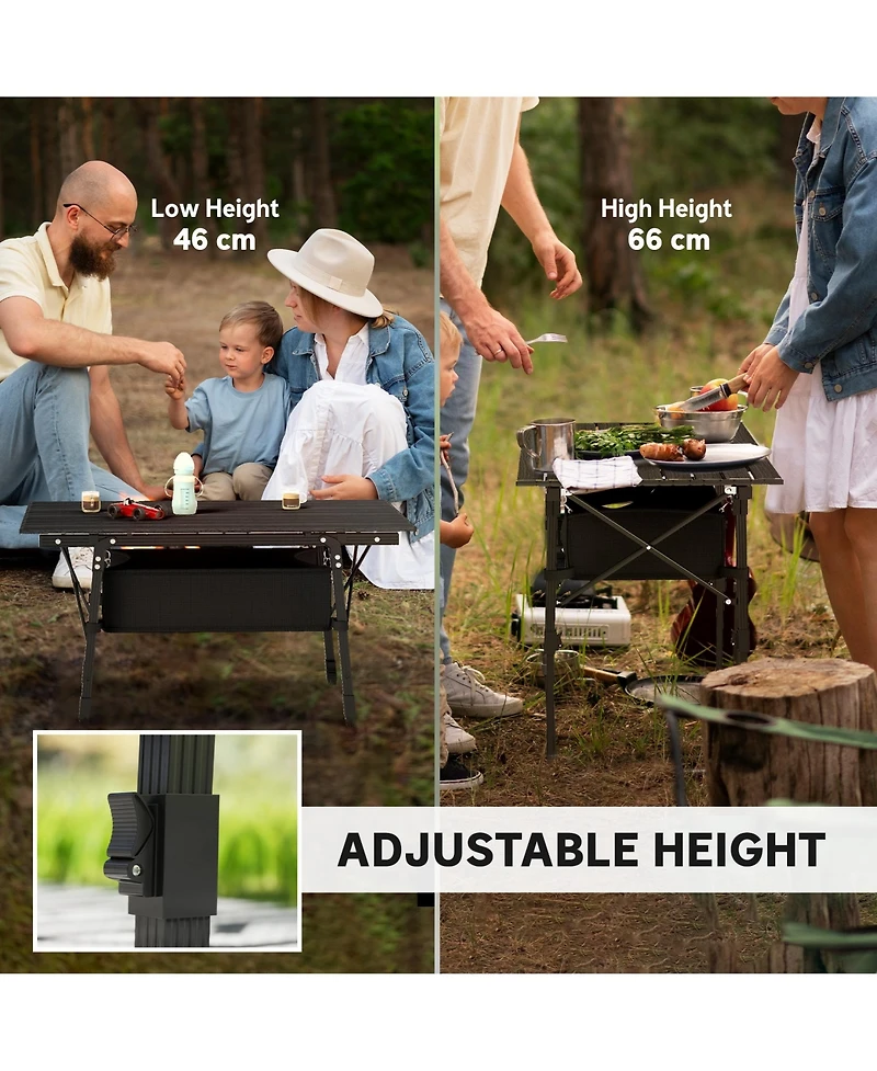 Outsunny 3ft Camping Table, Adjustable Height Small Folding