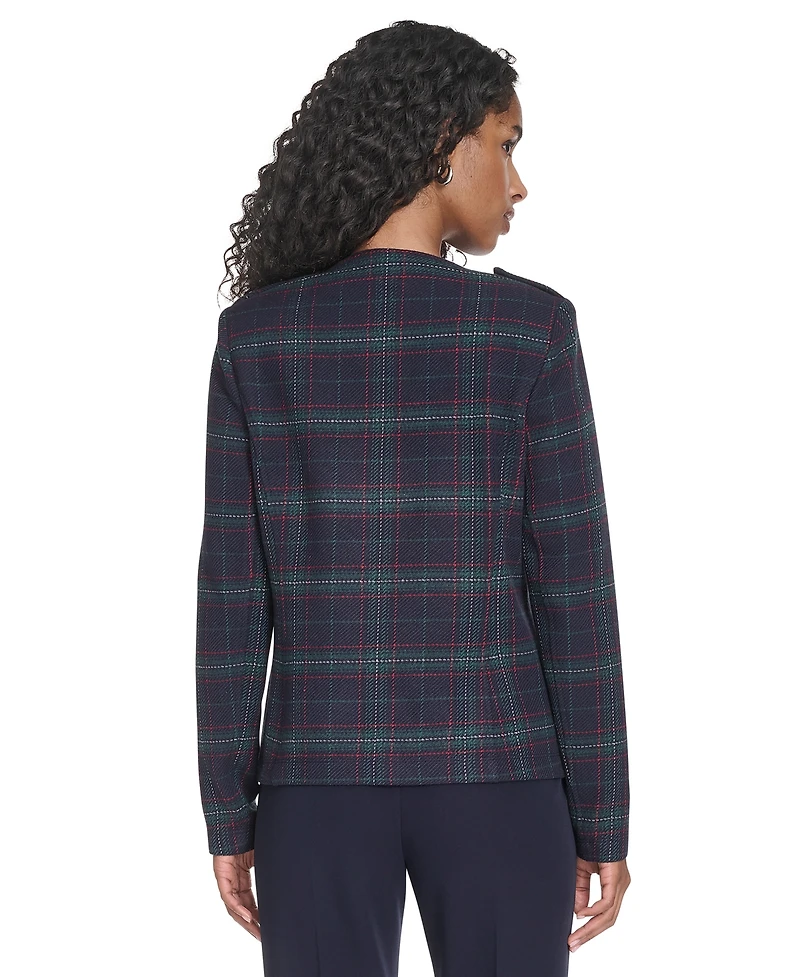 Tommy Hilfiger Women's Windowpane Open Front Band Jacket