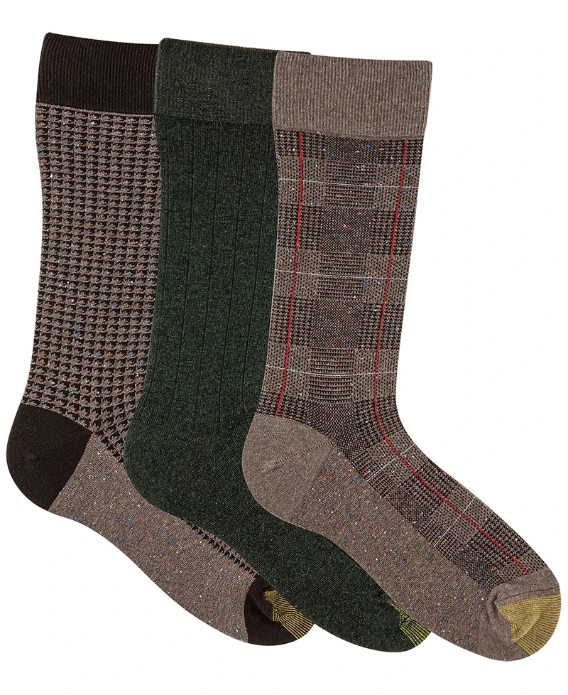 Gold Toe Men's 3-Pack Saville Tweed Reinforced Crew Socks