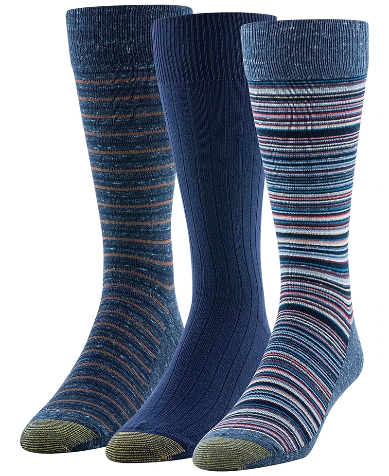 Gold Toe Men's 3-Pack Frankie Stripe Reinforced Toe Crew Socks