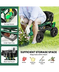 Costway Rolling Garden Cart Height Adjustable Scooter with Swivel Seat & Tool Storage