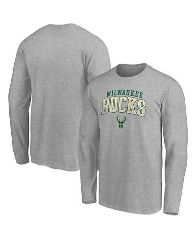 Fanatics Men's Heather Gray Milwaukee Bucks Team State Pride Long Sleeve T-Shirt