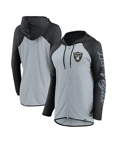 Fanatics Women's Silver/Black Las Vegas Raiders Script Full-Zip Hoodie
