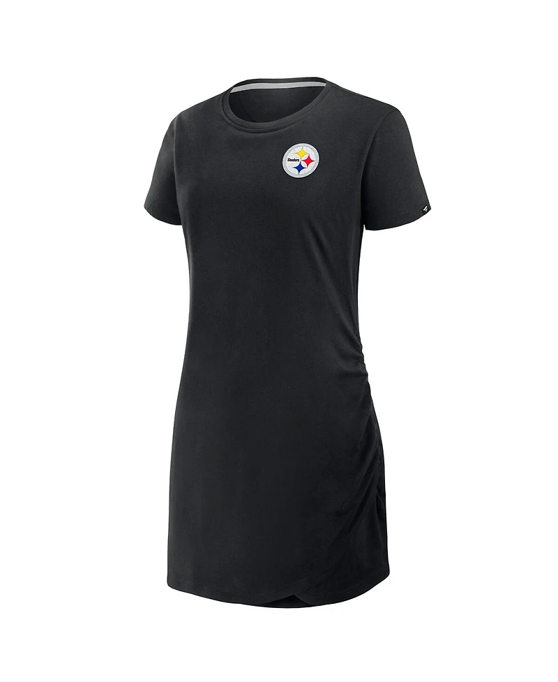 Fanatics Women's Black Pittsburgh Steelers Ruched Drape T-Shirt Dress