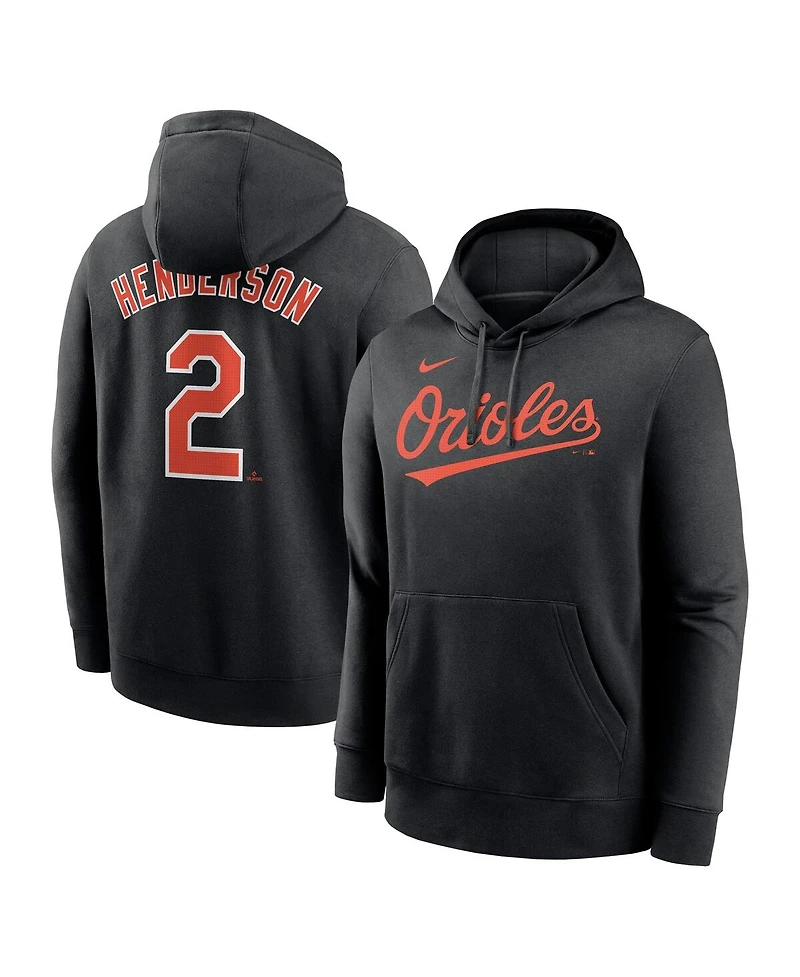Nike Men's Gunnar Henderson Black Baltimore Orioles Player Name Number Club Fleece Pullover Hoodie
