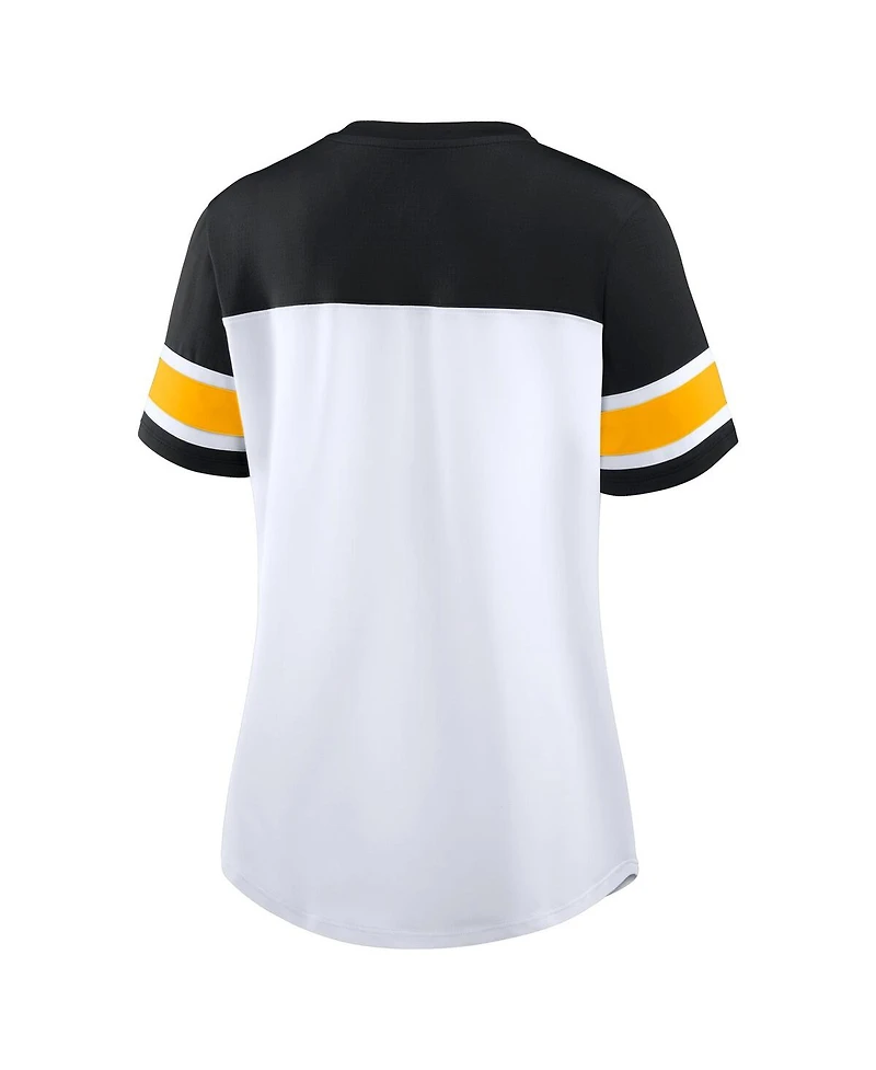 Fanatics Women's White/Black Pittsburgh Steelers Athena Rhinestone Lace-Up V-Neck T-Shirt