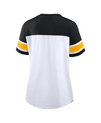 Fanatics Women's White/Black Pittsburgh Steelers Athena Rhinestone Lace-Up V-Neck T-Shirt