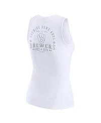 Wear by Erin Andrews Women's White Milwaukee Brewers Rib-Knit Henley Tank Top