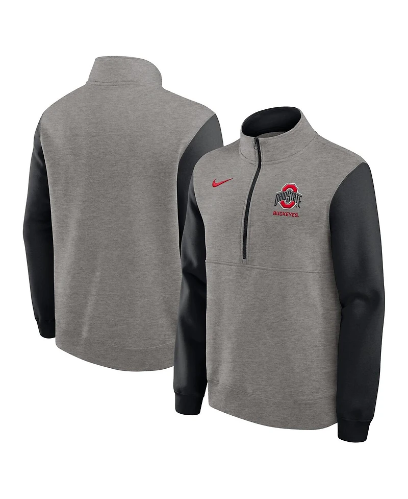 Nike Men's Heather Gray/Black Ohio State Buckeyes Club Fleece Half-Zip Pullover Sweatshirt