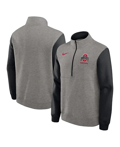 Nike Men's Heather Gray/Black Ohio State Buckeyes Club Fleece Half-Zip Pullover Sweatshirt