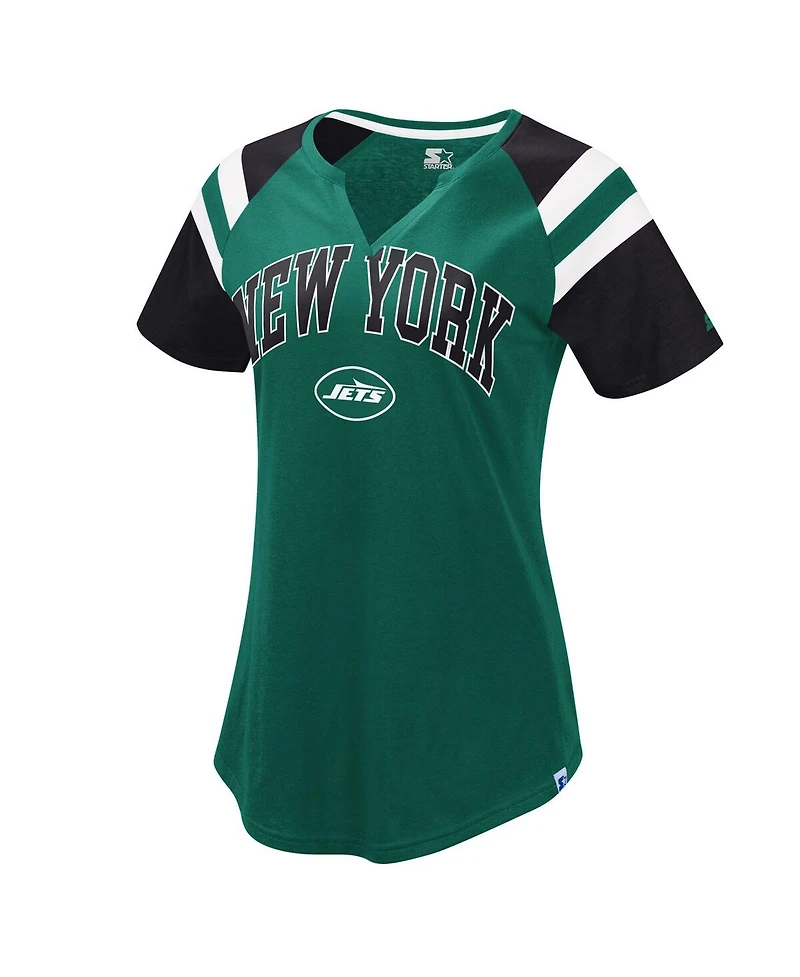 Starter Women's Green New York Jets Game On Notch Neck Raglan T-Shirt