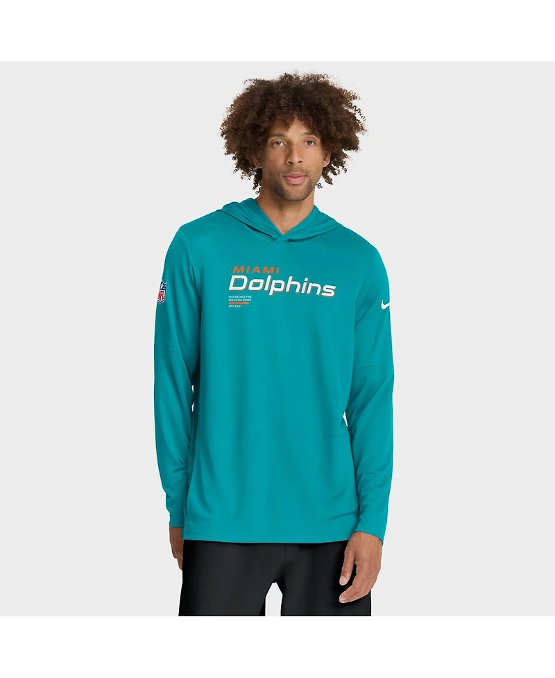 Nike Men's Aqua Miami Dolphins Sideline Pure Fury Performance Long Sleeve Hoodie T-Shirt