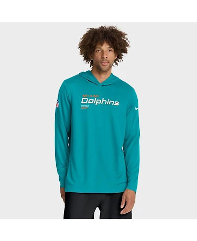 Nike Men's Aqua Miami Dolphins Sideline Pure Fury Performance Long Sleeve Hoodie T-Shirt