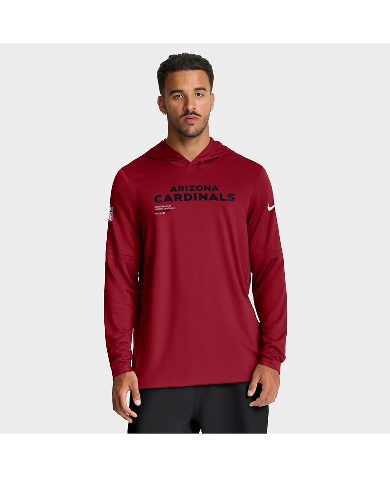 Nike Men's Cardinal Arizona Cardinals Sideline Pure Fury Performance Long Sleeve Hoodie T-Shirt