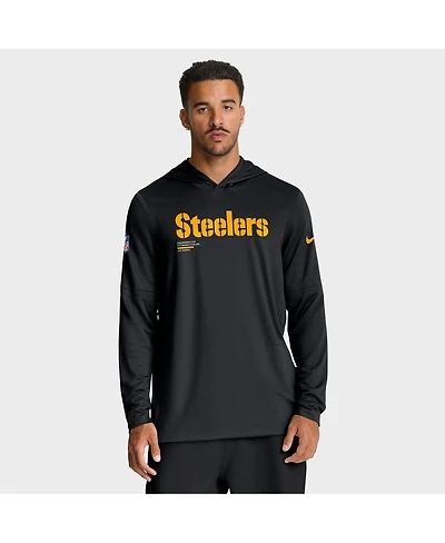 Nike Men's Black Pittsburgh Steelers Big Tall Sideline Performance Long Sleeve Hoodie T-Shirt