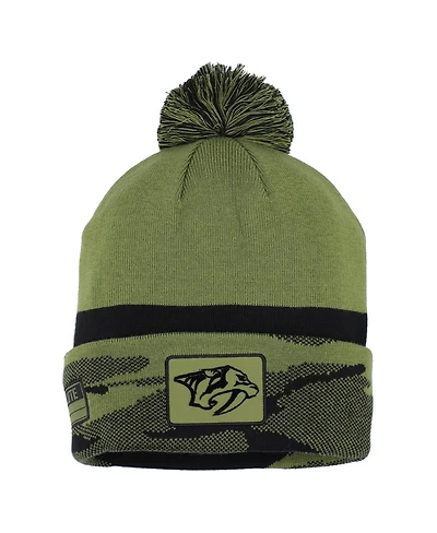 Fanatics Men's Olive Nashville Predators Military Appreciation Cuffed with Pom Knit Hat