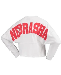 Spirit Jersey Women's White Nebraska Huskers Laurels Crop Long Sleeve T-Shirt