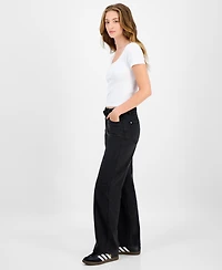 Tinseltown Juniors' Belted Slim-Fit Wide-Leg Jeans