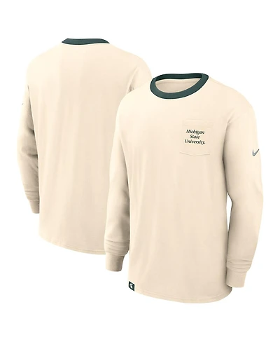 Nike Men's Natural Michigan State Spartans Athletic Prep Max90 Pocket Logo Long Sleeve T-Shirt