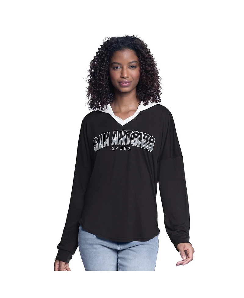 G-iii 4Her by Carl Banks Women's Black San Antonio Spurs Bench Player Oversized Long Sleeve Hooded Top