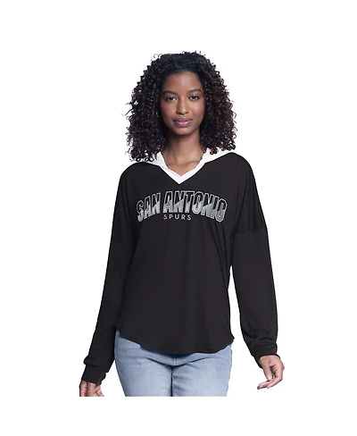 G-iii 4Her by Carl Banks Women's Black San Antonio Spurs Bench Player Oversized Long Sleeve Hooded Top